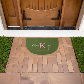 Minimalist Branding Logo Moss Green Pink Monogram Doormat