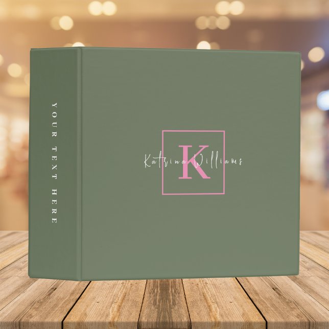Minimalist Branding Logo Sage Green Pink Monogram 3 Ring Binder (Creator Uploaded)