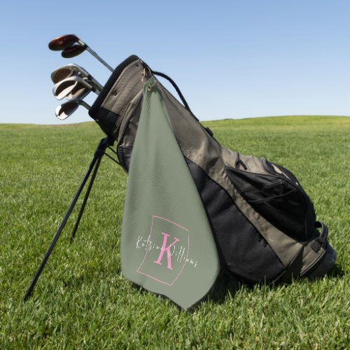 Minimalist Branding Logo Sage Green Pink Monogram Golf Towel