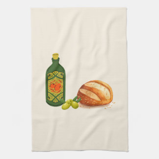 Minimalist Bread and Olive Oil Kitchen Towel