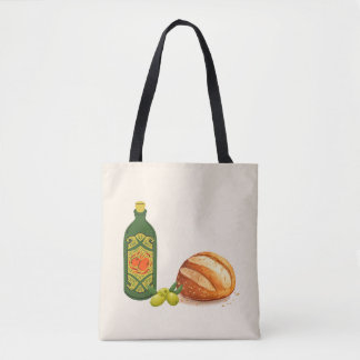 Minimalist Bread and Olive Oil Tote Bag