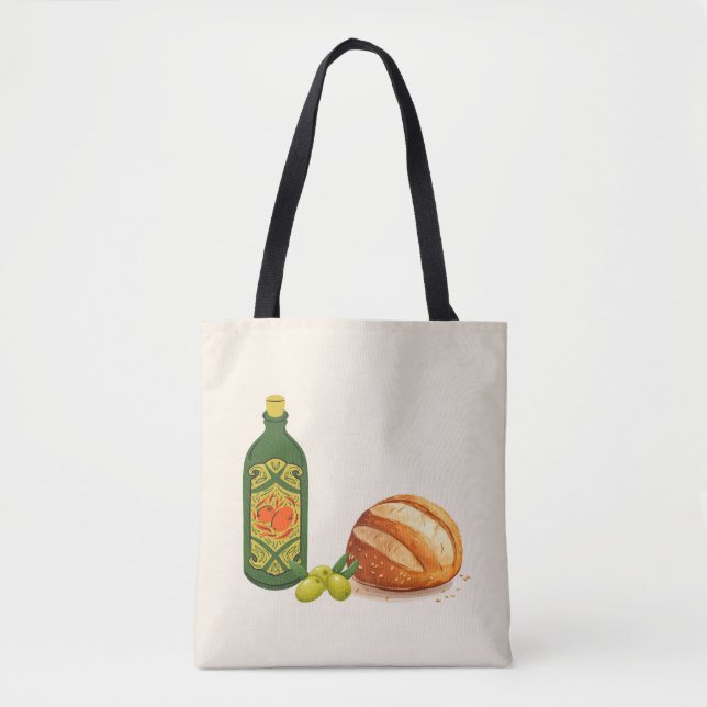  Minimalist Bread and Olive Oil Tote Bag (Front)