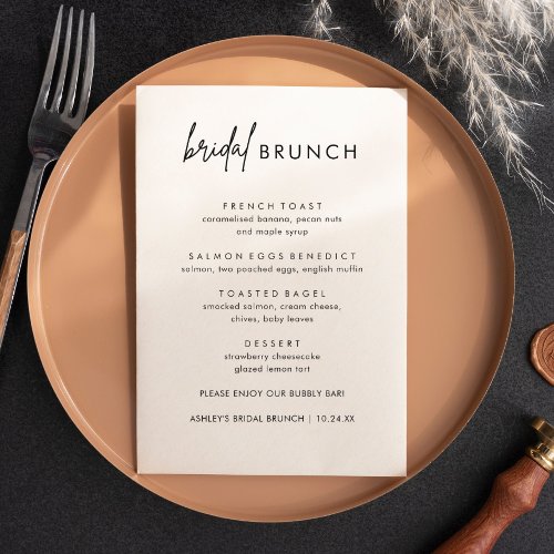 Minimalist Bridal Brunch Menu Cards  Brunch Menu