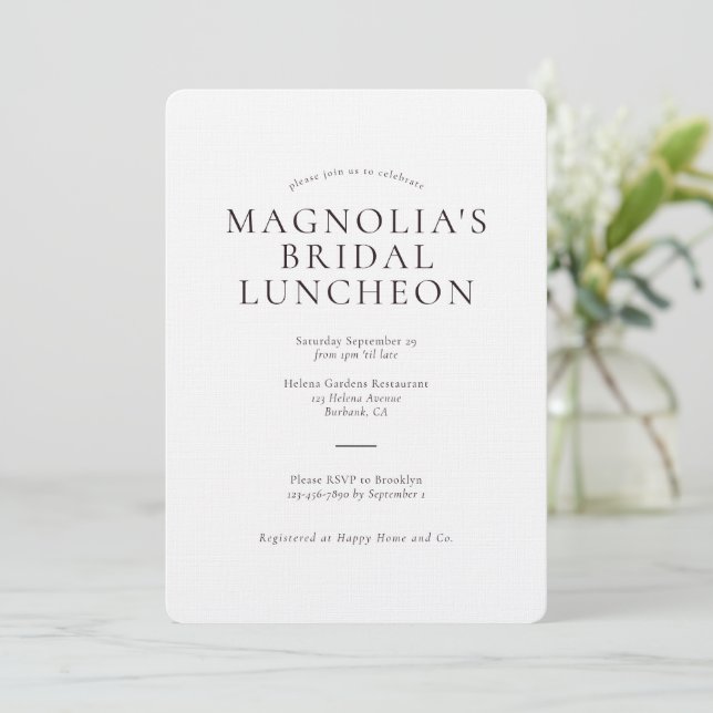 Minimalist Bridal Luncheon Luxury Linen Invitation (Standing Front)