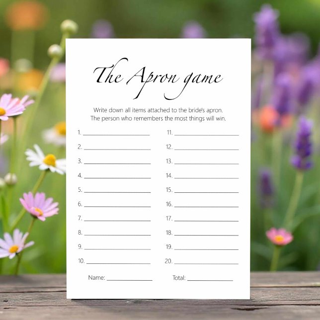 Minimalist Bridal Shower Apron Memory Game Card (Creator Uploaded)