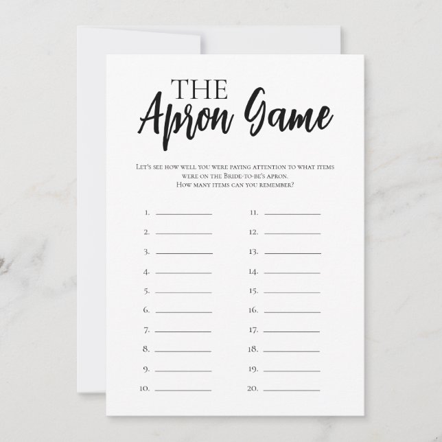Minimalist Bridal Shower Apron Memory Game Card (Front)
