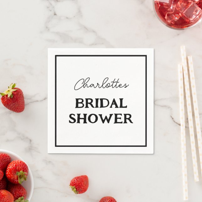 Minimalist Bridal Shower Black And White Napkins (Insitu)