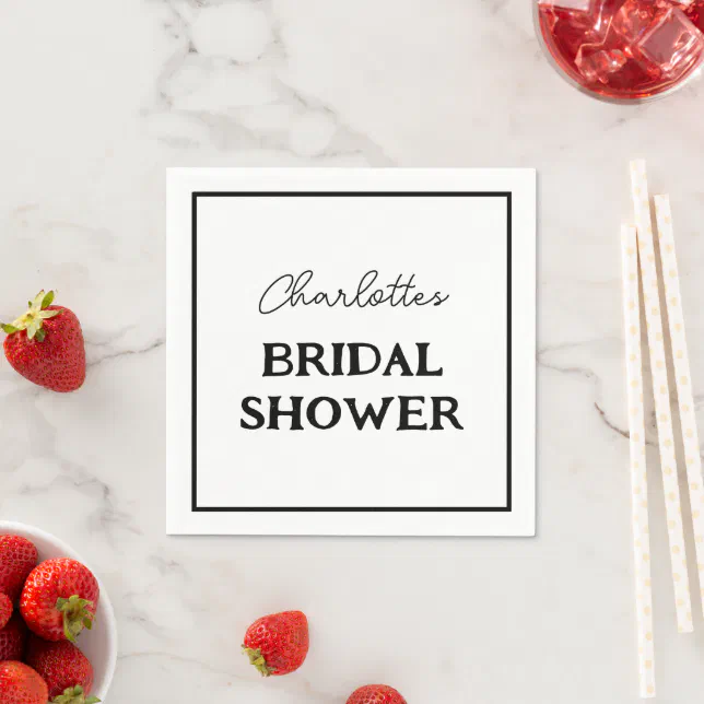 Minimalist Bridal Shower Black And White Napkins | Zazzle