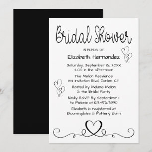 Minimalist Bridal Shower Black Hearts Wedding Invitation