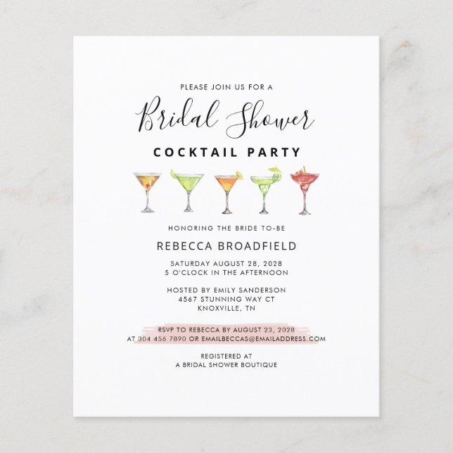 Minimalist Bridal Shower Cocktail Beach Party Invi (Front)