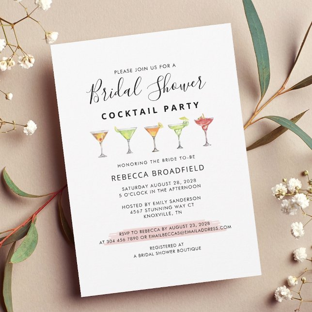 Minimalist Bridal Shower Cocktail Beach Party Invitation (Modern Script Cocktail Party Bridal Shower Invitation)