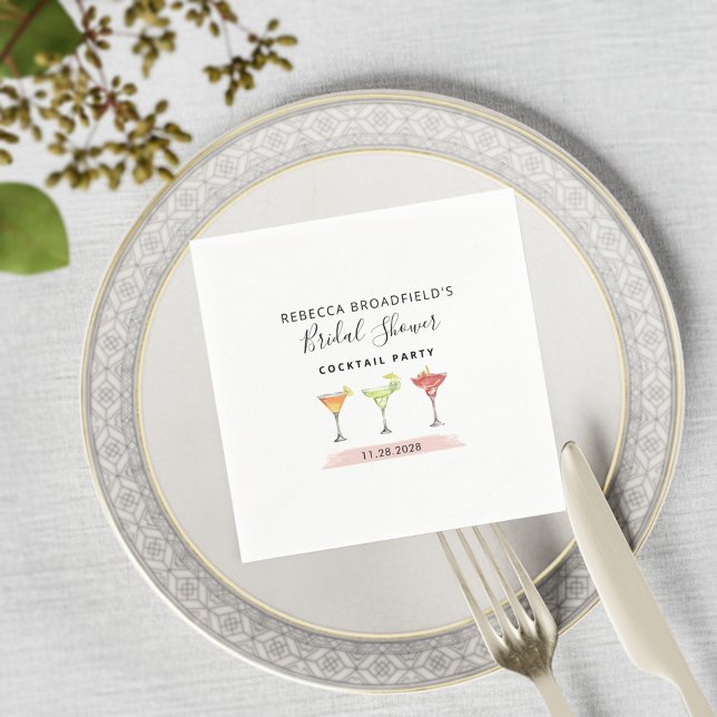 Minimalist Bridal Shower Cocktail Beach Party Napkins (Modern Cocktails Bridal Shower Party Paper Napkins)