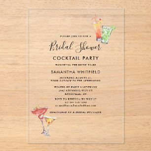 Minimalist Bridal Shower Cocktail Party Acrylic Invitations
