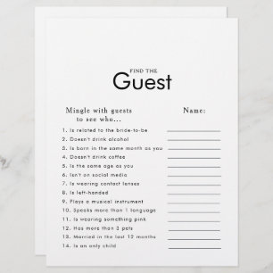 Minimalist Bridal Shower Find the Guest Game