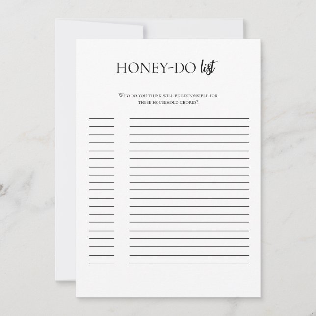 Minimalist Bridal Shower Honey Do List Card (Front)