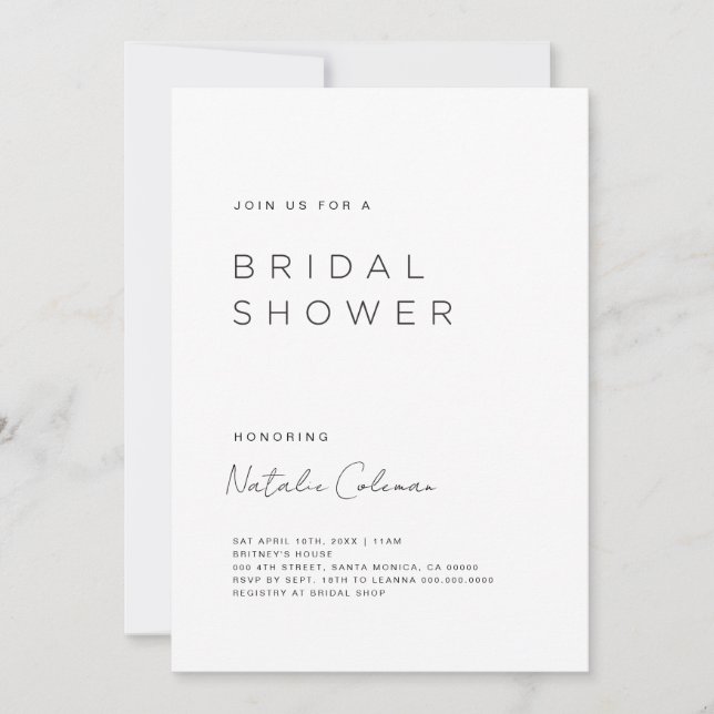 Minimalist Bridal Shower Invitation, Simple Invita Invitation (Front)