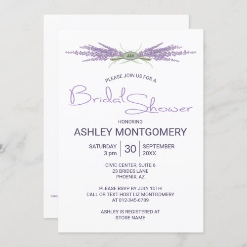 Minimalist Bridal Shower Lavender Flower Bundles Invitation