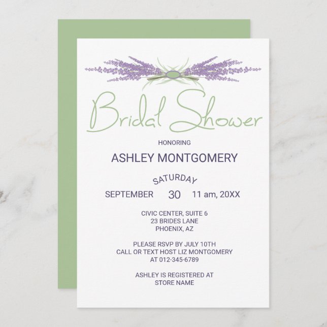 Minimalist Bridal Shower Lavender Flower Bundles Invitation (Front/Back)