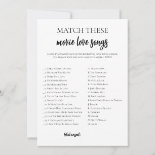 Minimalist Bridal Shower Movie Love Song Match Invitation