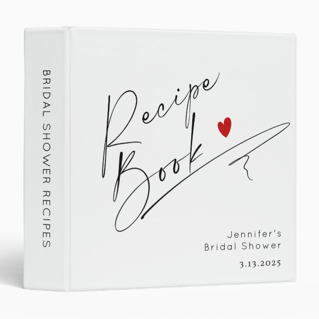Minimalist Bridal shower Recipe book 3 Ring Binder (Front/Spine)