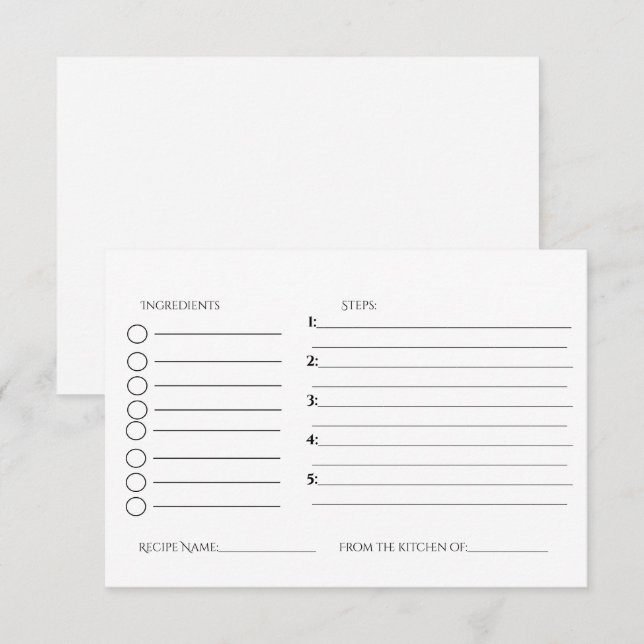 Minimalist bridal shower recipe request  enclosure card (Front/Back)