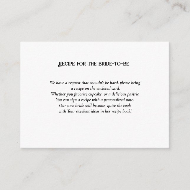 Minimalist bridal shower request recipe for bride enclosure card (Front)