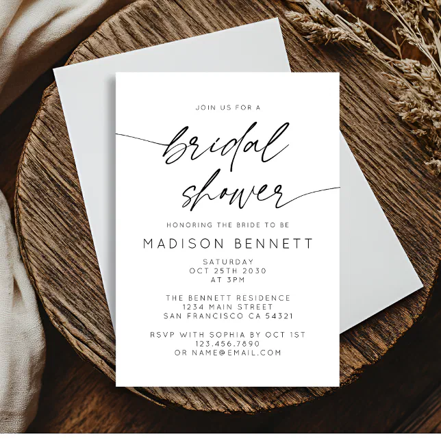 Minimalist Bridal Shower Script | Black White Invitation | Zazzle