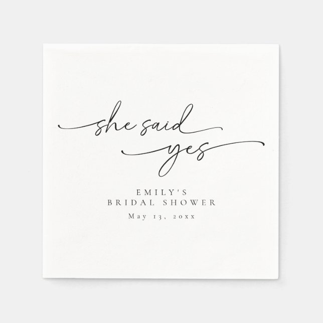 Minimalist Bridal Shower She Said Yes Napkins (Front)