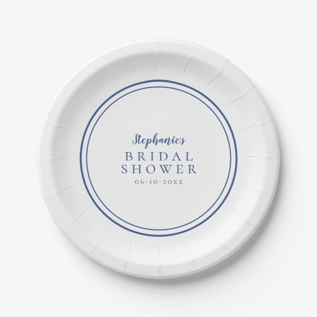 Minimalist Bridal Shower Simple Navy Blue Paper Plates (Front)