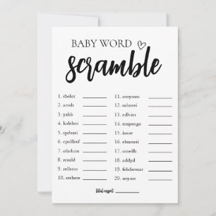 Minimalist Bridal Shower Word Scramble Game Card