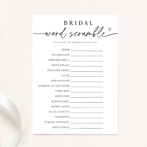 Minimalist Bridal Word Scramble Game Card