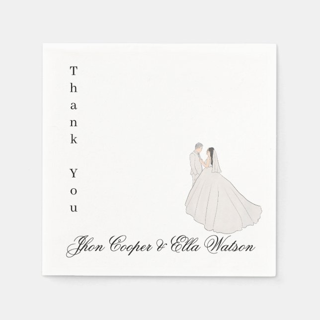 Minimalist Bride and Groom Wedding Illustration Napkins (Front)