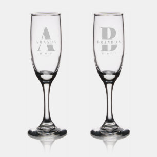 Minimalist Bride & Groom Bold Monogram Wedding Champagne Flute