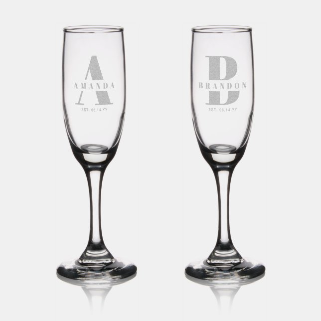 Minimalist Bride & Groom Bold Monogram Wedding Champagne Flute (Glassware)
