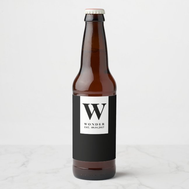 Minimalist Bride Groom Logo | Black Wedding Beer Bottle Label