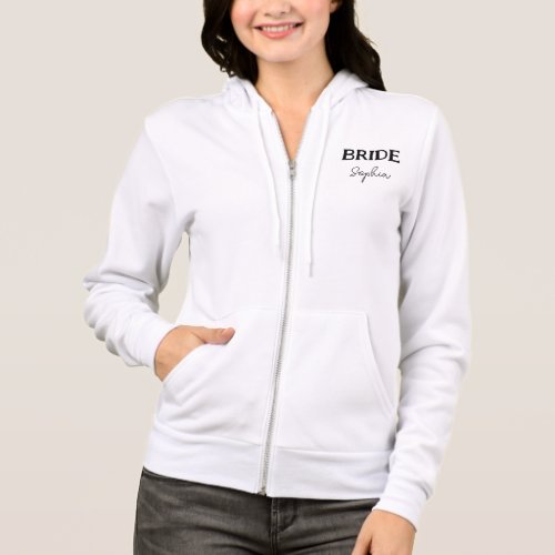 Minimalist Bride To Be Personalized White Zipper Hoodie