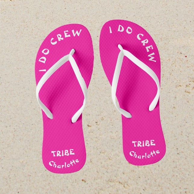 Minimalist Bride Tribe Neon Pink Bachelorette Flip Flops (Sand)
