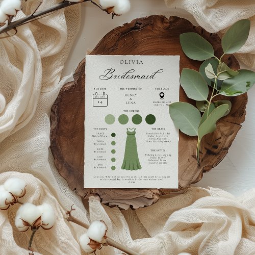Minimalist Bridesmaid Bridal Party Info Card