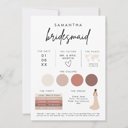 Minimalist Bridesmaid Info Color Palette Proposal Invitation