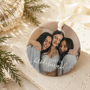 Minimalist Bridesmaid Keepsake Photo Christmas Ceramic Ornament