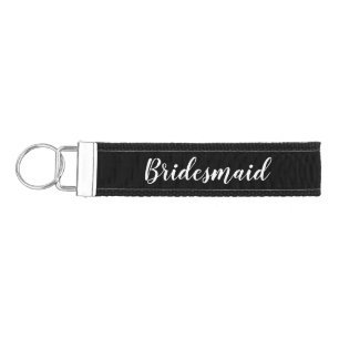 Minimalist Bridesmaid Name Calligraphy Black Favor Wrist Keychain