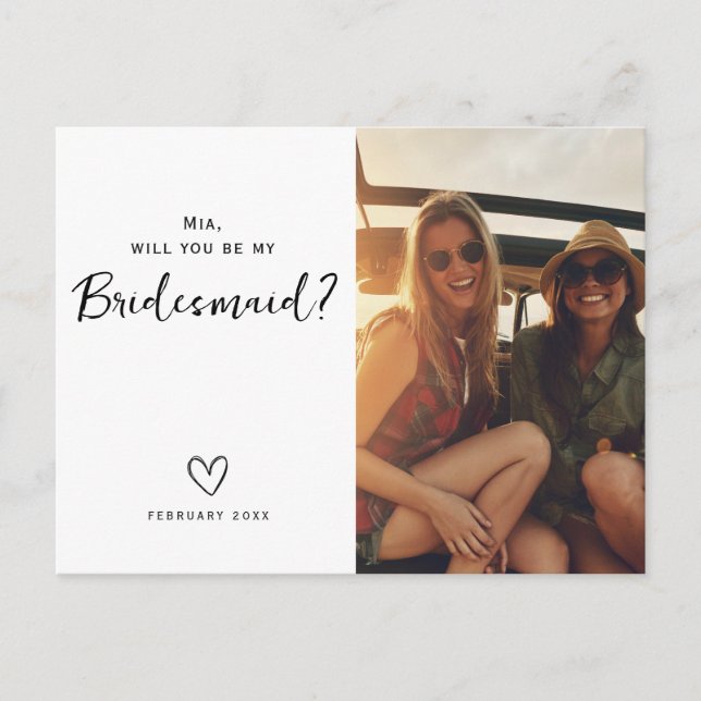 Minimalist Bridesmaid Proposal asking postcard (Front)