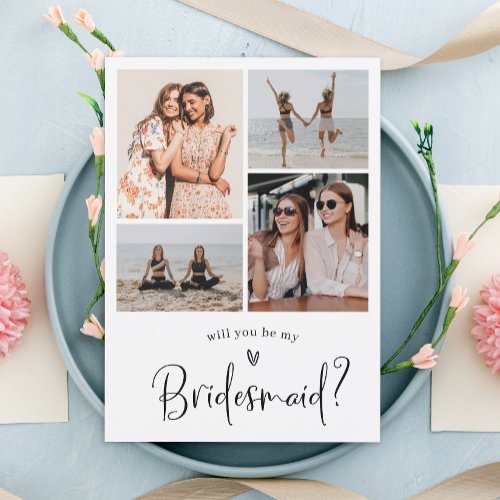 Minimalist Bridesmaid Proposal Photo Collage Invitation