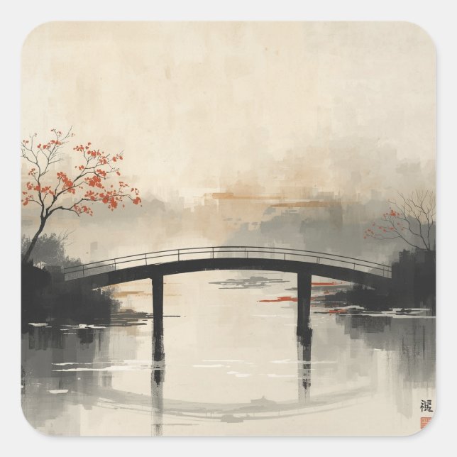 minimalist bridge painting images square sticker (Front)
