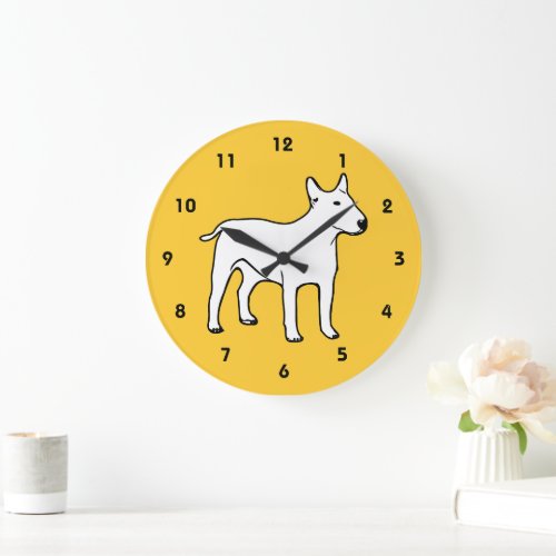 Minimalist Bright Orange Bull Terrier Dog Large Clock