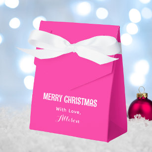 Minimalist Bright Pink Retro Merry Christmas Favor Boxes
