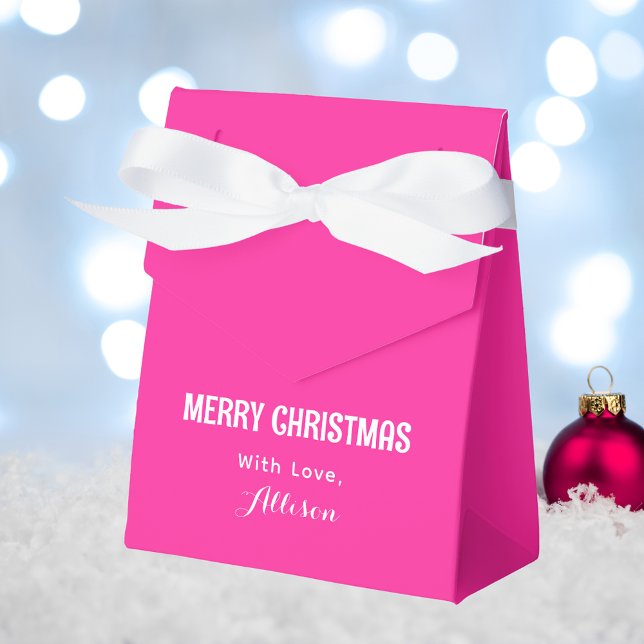 Minimalist Bright Pink Retro Merry Christmas Favor Boxes (Creator Uploaded)