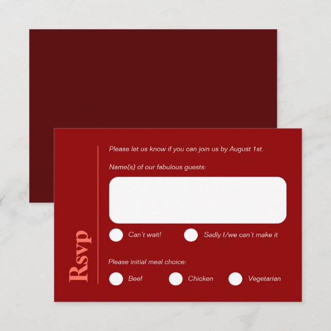 Minimalist Bright Red Meal Choice RSVP card (Front/Back)