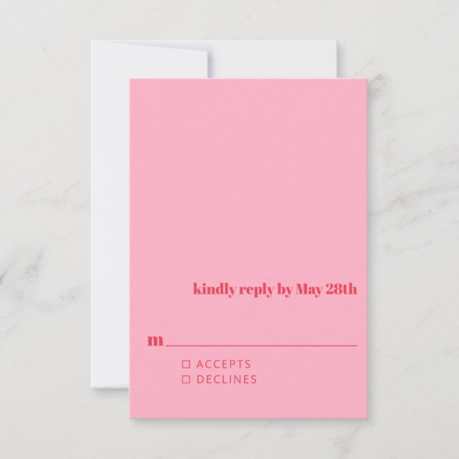 Minimalist Bright Red Pink Modern Simple Wedding  RSVP Card (Front)