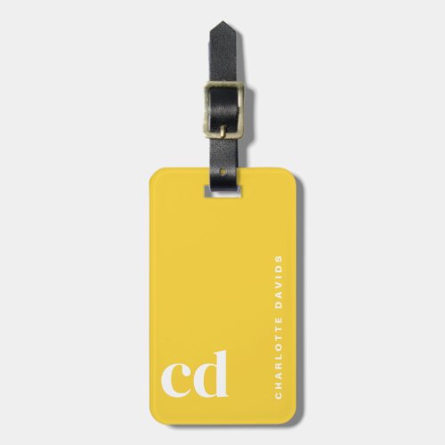 Minimalist Bright Yellow Monogram  Luggage Tag